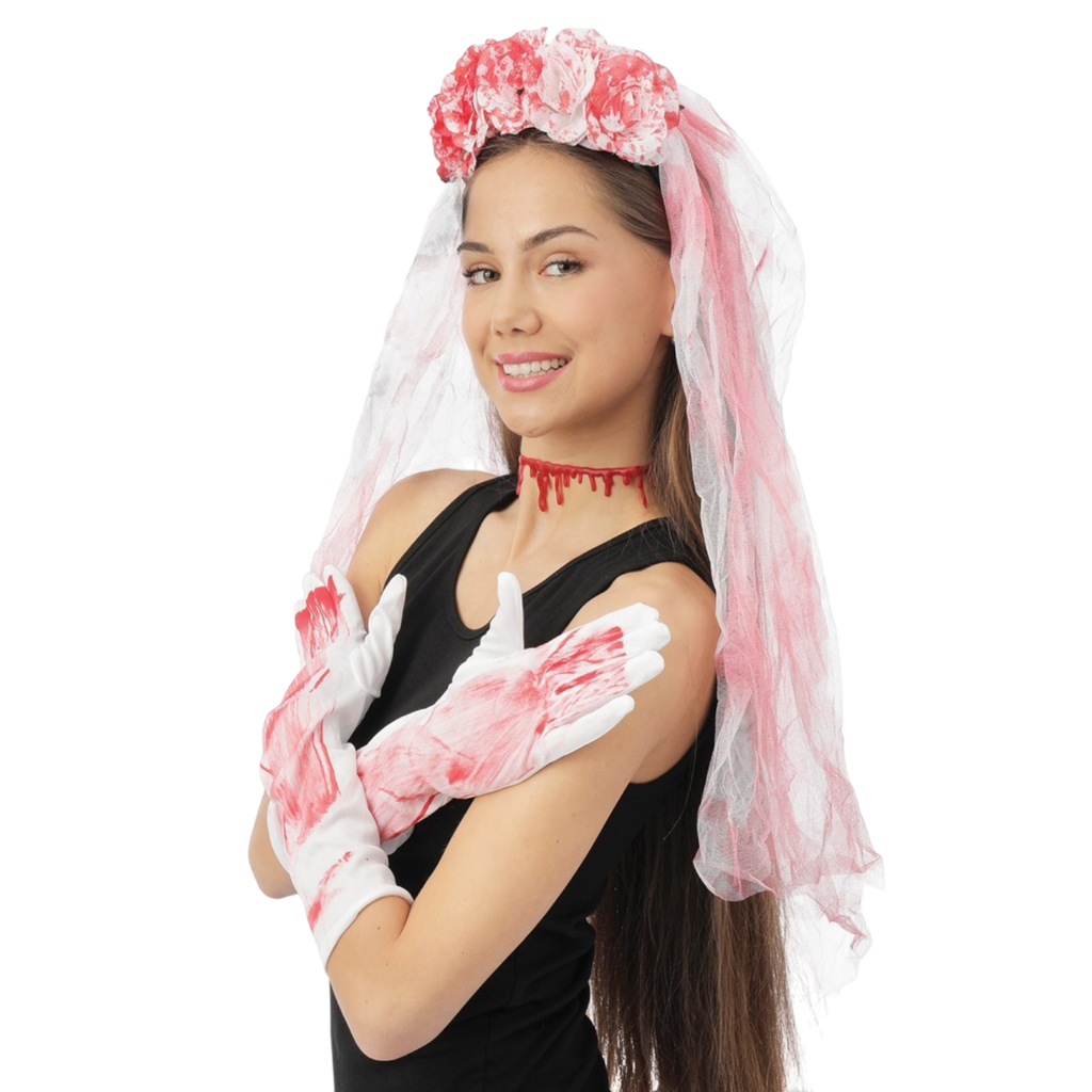Kostüm-Set „Blutige Braut“ für Erwachsene – Halloween-Kostümzubehör