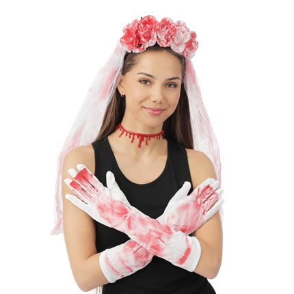 Kostüm-Set „Blutige Braut“ für Erwachsene – Halloween-Kostümzubehör