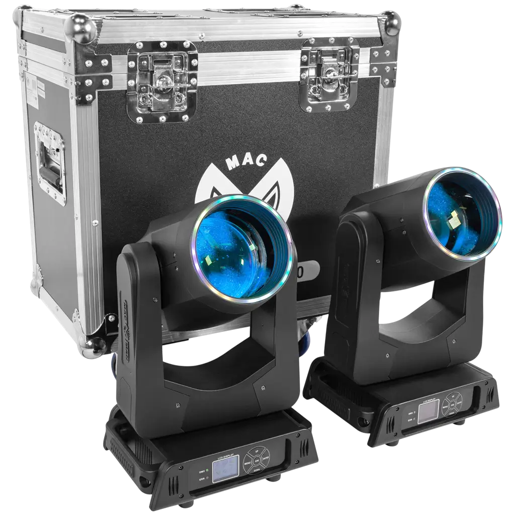 2er-Set 200-W-LED-Beam-Scheinwerfer mit Flightcase – Mac Mah