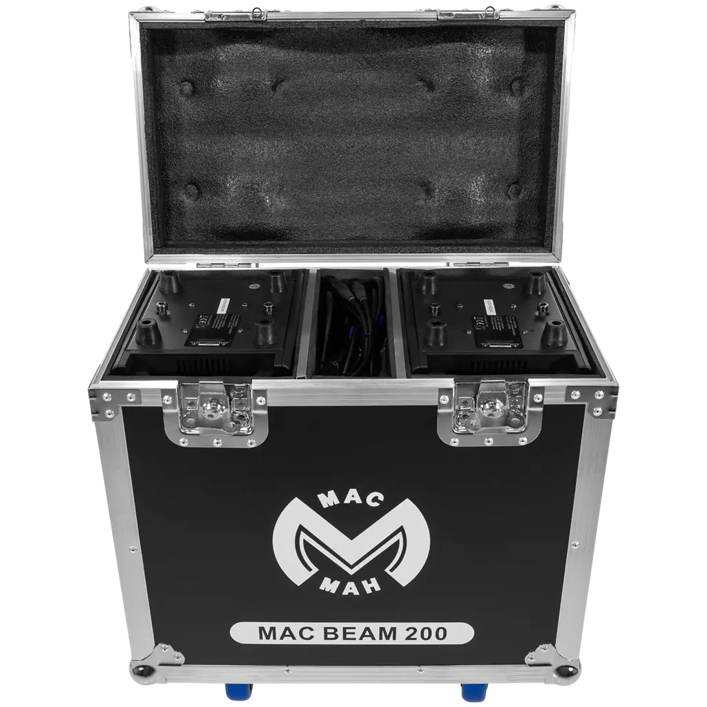 2er-Set 200-W-LED-Beam-Scheinwerfer mit Flightcase – Mac Mah