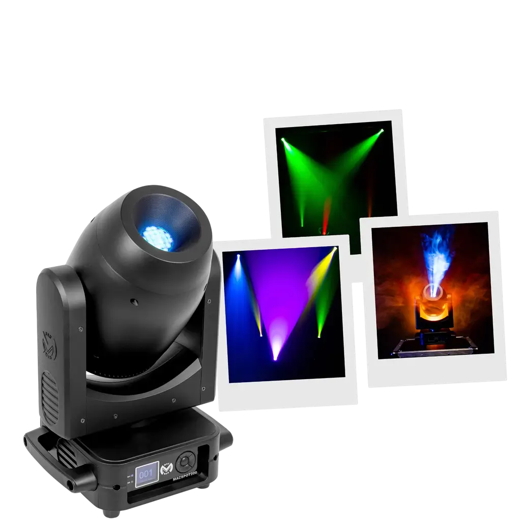 200-W-LED-Spot-Scheinwerfer mit Gobos, 6-facettigem Prisma und motorisiertem Fokus – Mac Mah