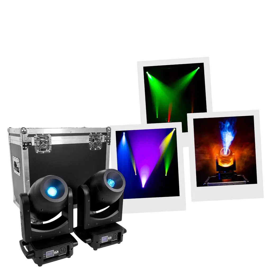 2er-Set LED-Spot-Schwenkarmleuchten (200 W) mit Flightcase – Mac Mah