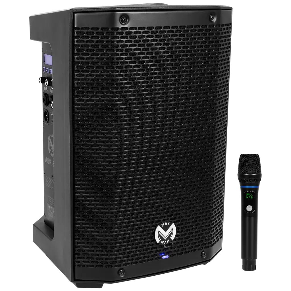 Tragbarer, aktiver 150-W-RMS-Lautsprecher (8") mit Akku und UHF-Mikrofon – Mac Mah