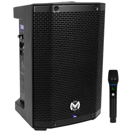 Tragbarer, aktiver 150-W-RMS-Lautsprecher (8) mit Akku und UHF-Mikrofon – Mac Mah