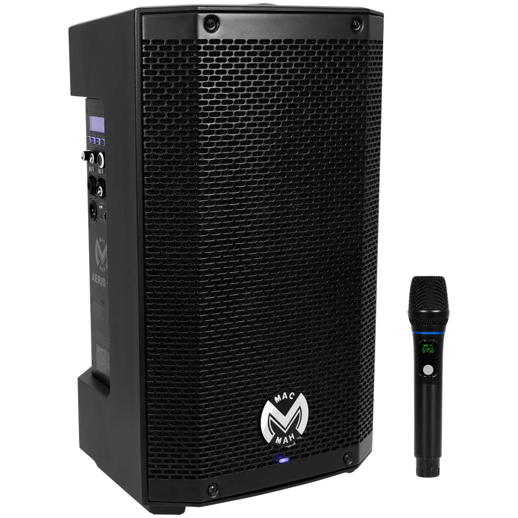 Tragbarer, aktiver 150-W-RMS-Lautsprecher (10") mit Akku und UHF-Mikrofon – Mac Mah