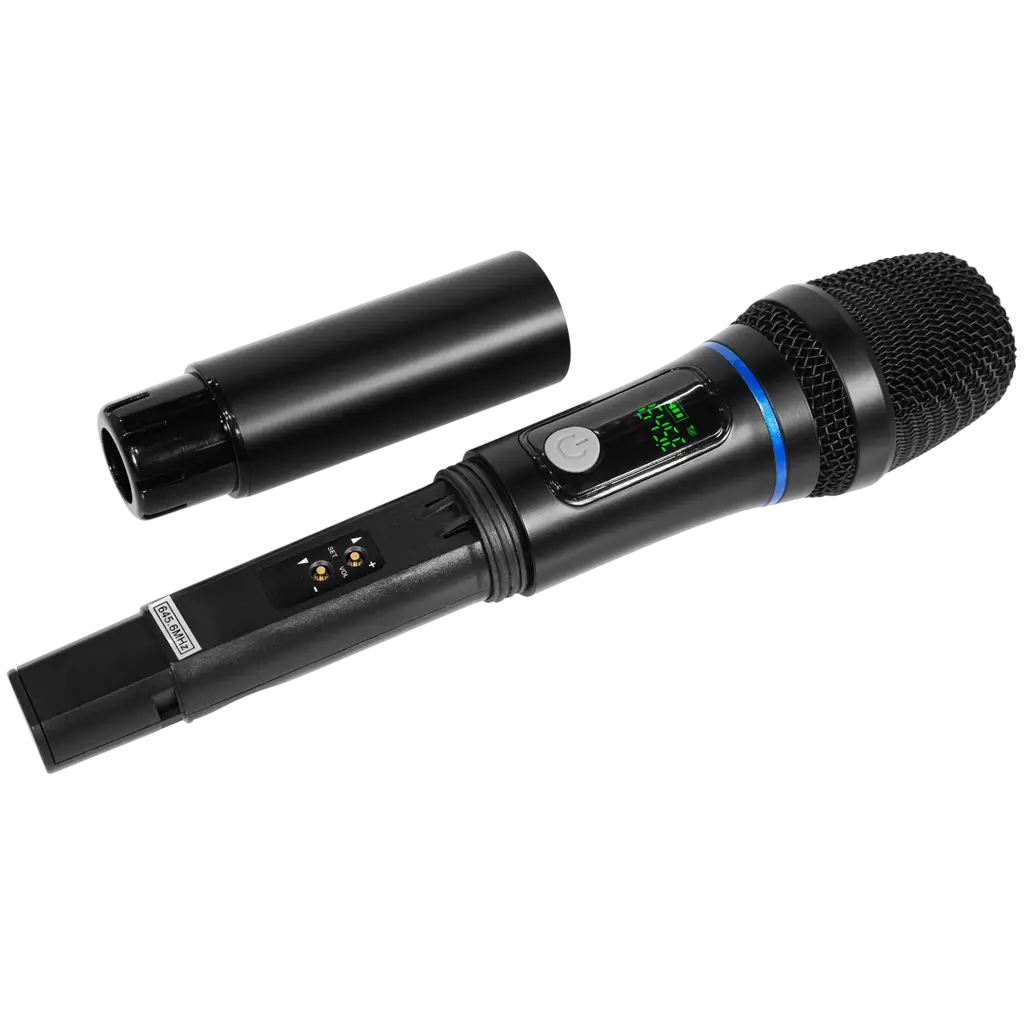 Tragbarer, aktiver 150-W-RMS-Lautsprecher (10") mit Akku und UHF-Mikrofon – Mac Mah