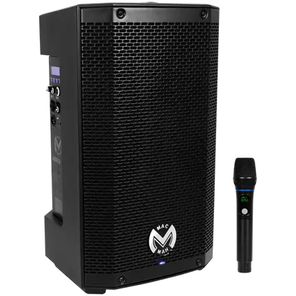 Tragbarer, aktiver 150-W-RMS-Lautsprecher (10) mit Akku und UHF-Mikrofon – Mac Mah