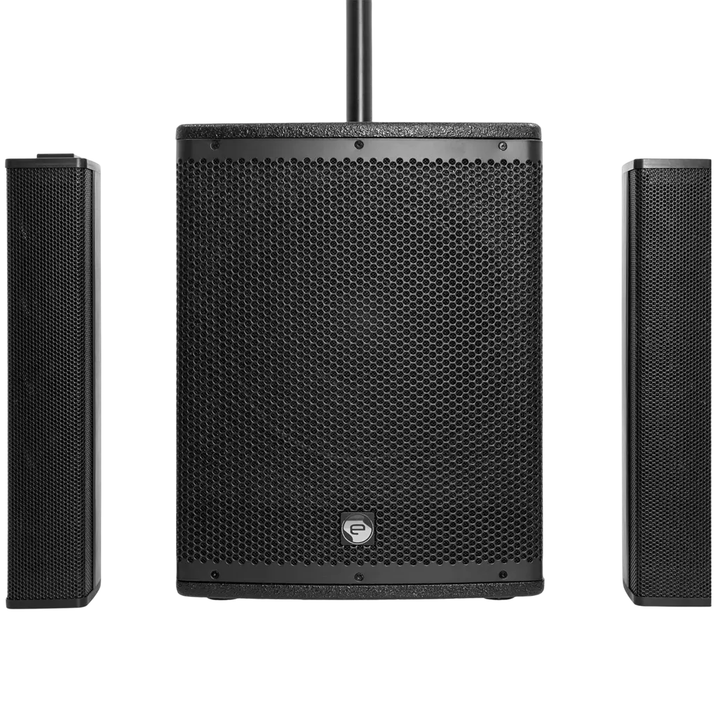 Aktives 2-Wege-Säulensystem mit 800 W RMS und 12-Zoll-Subwoofer – Elokance