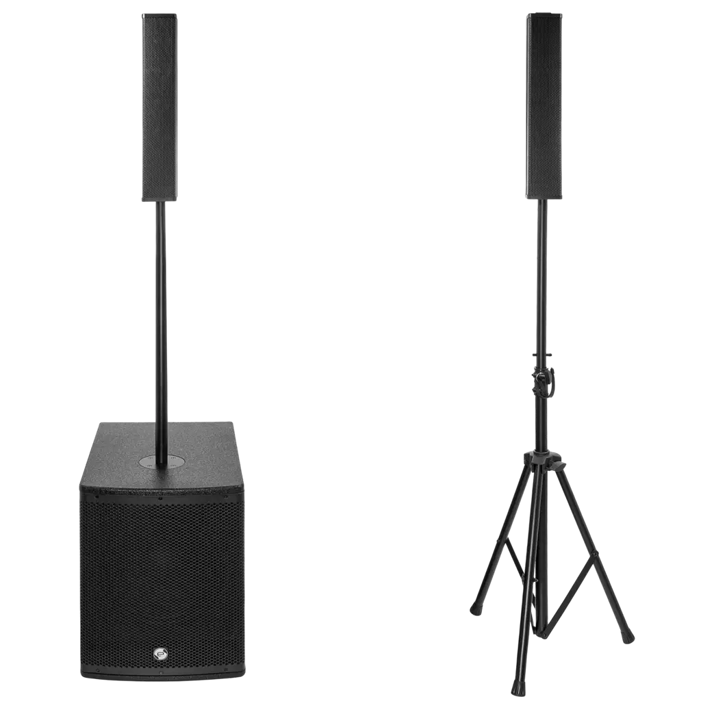 Aktives 2-Wege-Säulensystem mit 800 W RMS und 12-Zoll-Subwoofer – Elokance