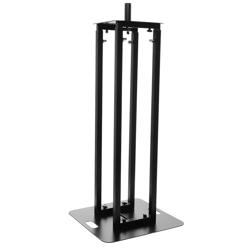 2er-Set ausziehbare Totems (106 bis 195 cm) mit schwarzen Lycra-Bezügen und Flightcase – Plugger