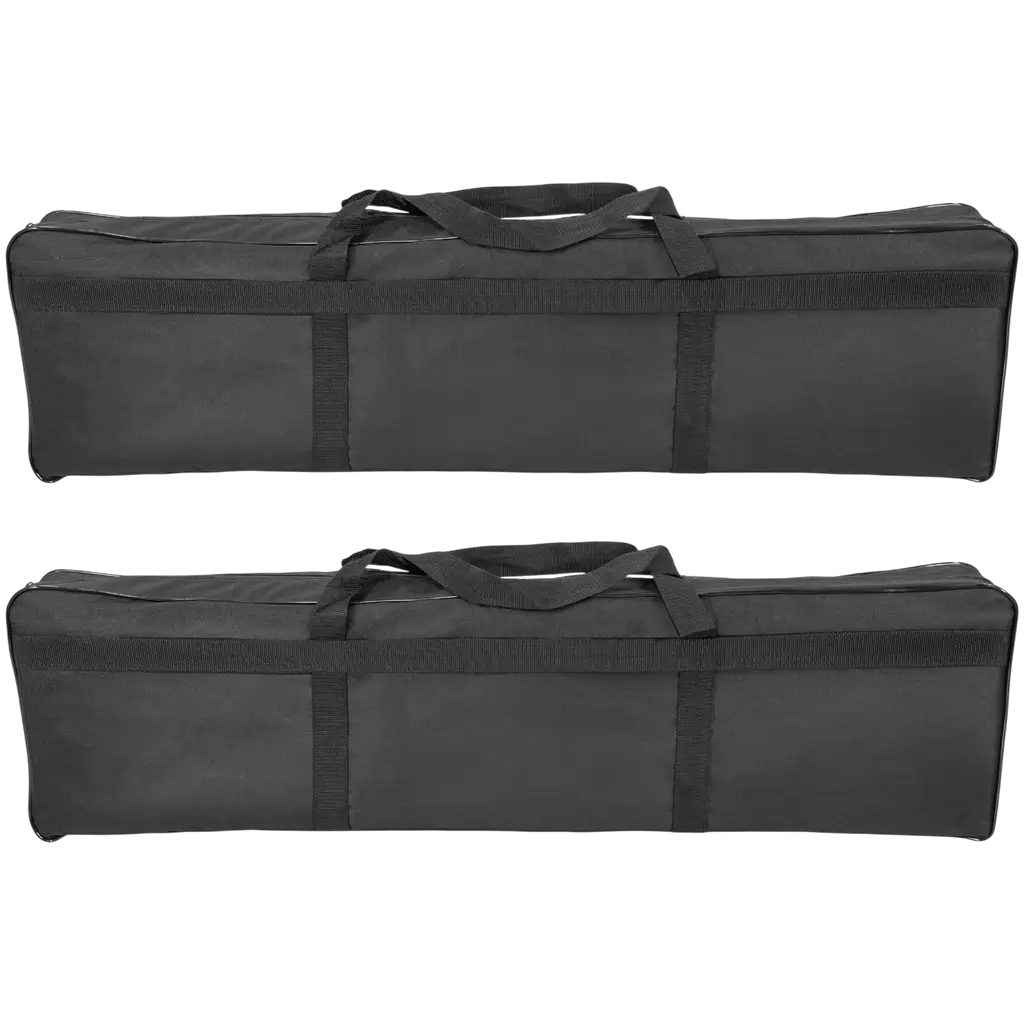 2er-Set ausziehbare Totems (106 bis 195 cm) mit schwarzen Lycra-Bezügen und Flightcase – Plugger