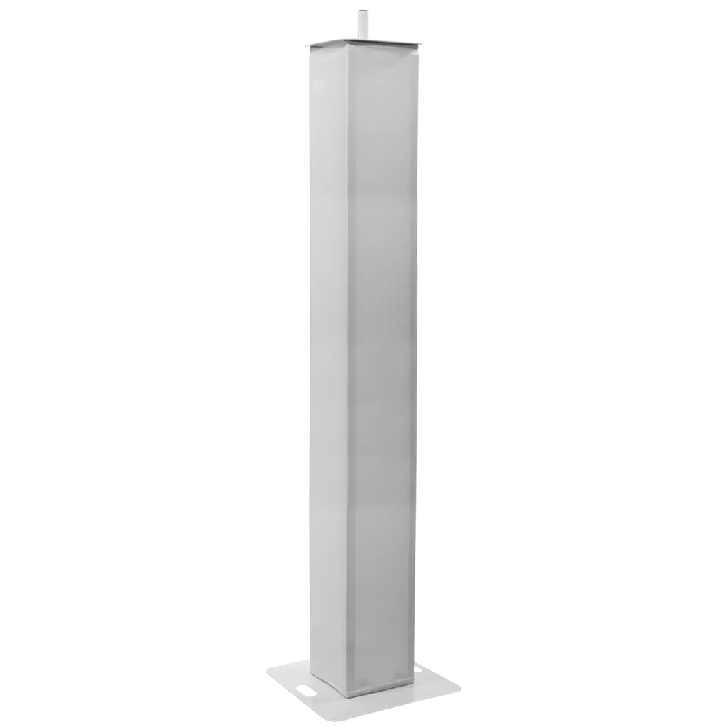 2er-Set ausziehbare Totems (106 bis 195 cm) mit weißen Lycra-Bezügen und Flightcase – Plugger