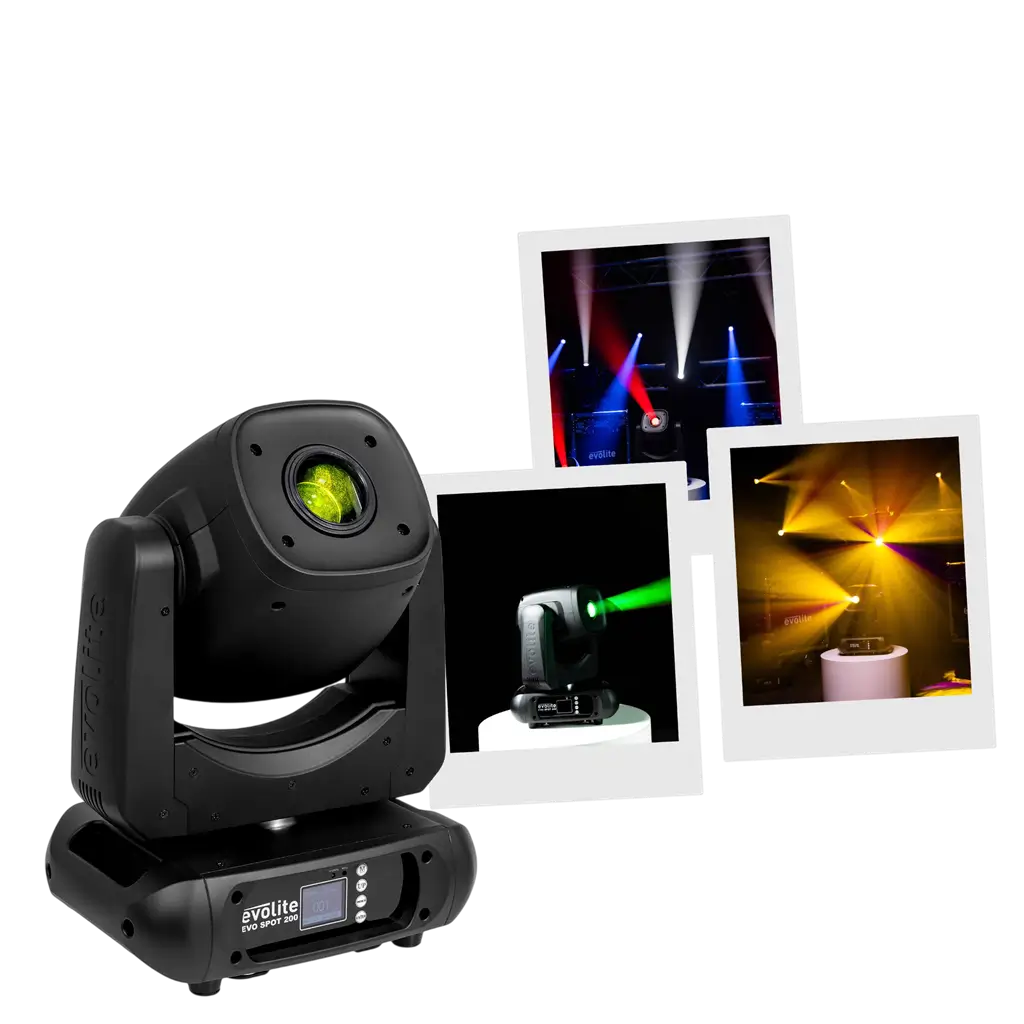 LED-Spot-Scheinwerfer 200 W mit hoher Leuchtkraft, Gobos und motorisiertem Fokus – Evolite